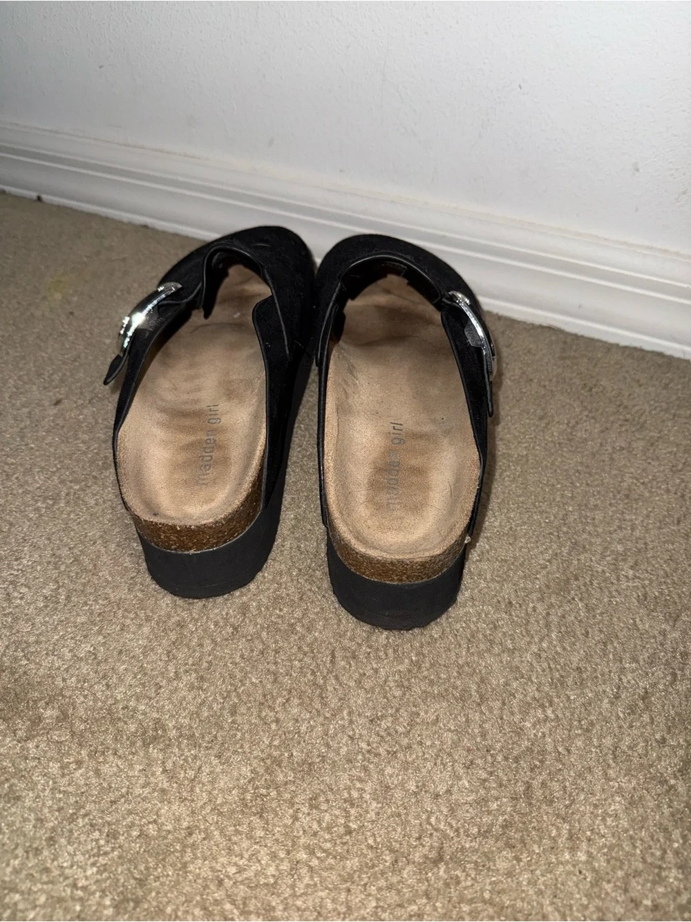 Steve Madden Black Suede Wedge Mule with Buckle